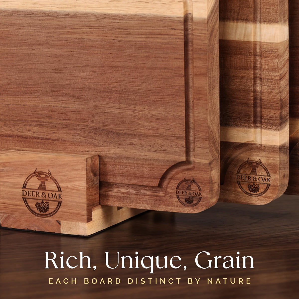 Deer & Oak three-board set with stand supports versatile kitchen tasks.