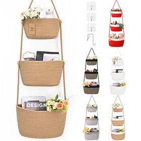 Degeyoyo hanging storage baskets with four hooks for door organization and clutter control.