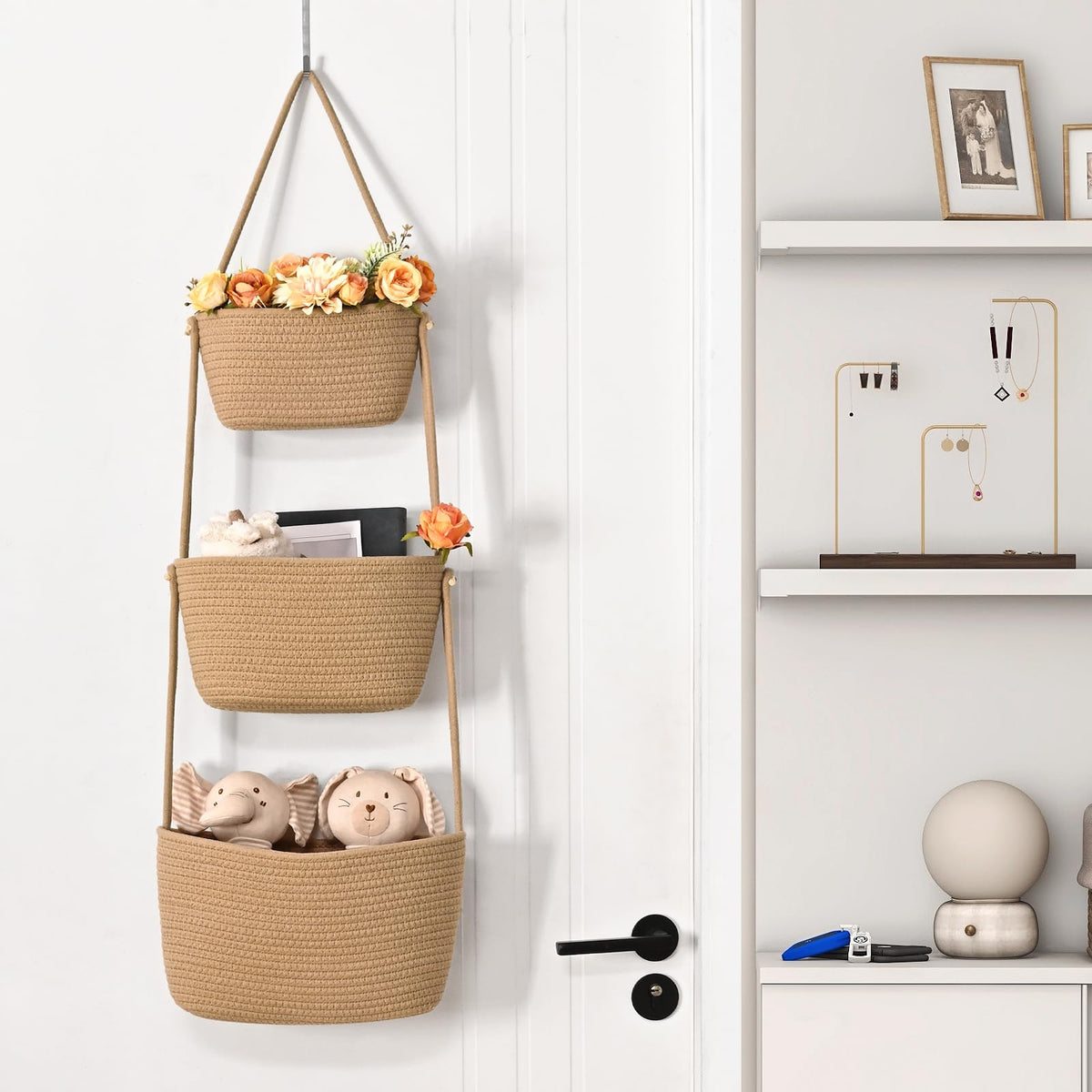 Degeyoyo pantry door storage keeps snacks accessible and tidy.