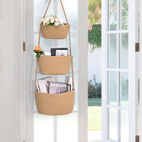 Degeyoyo woven cotton wall mount basket with soft texture and versatile storage.