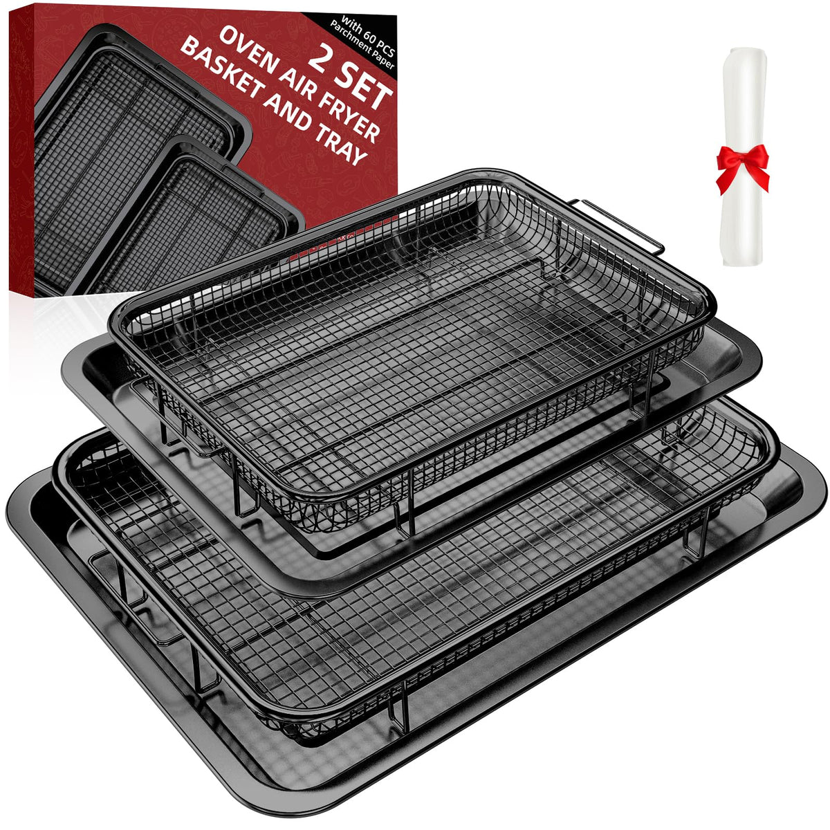 DEGOVIN large air fryer basket front view enables even browning with little oil.
