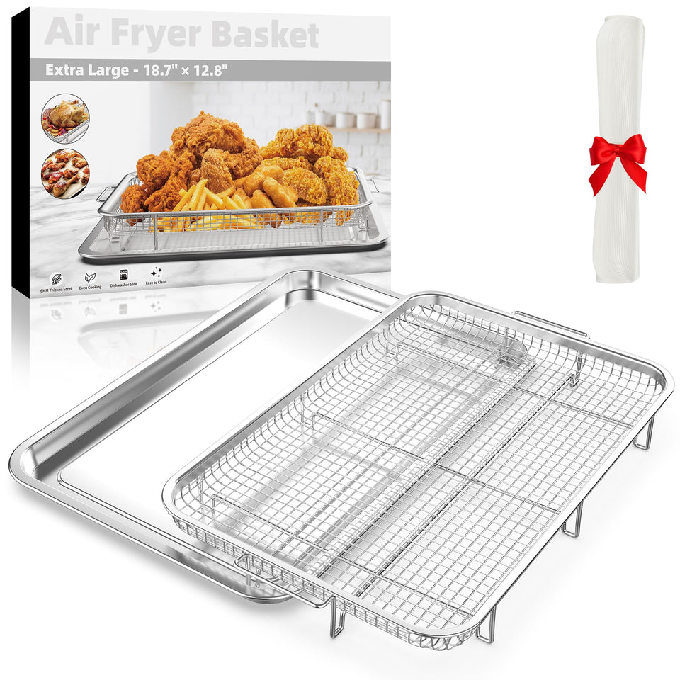 DEGOVIN air-fryer basket large size for family meals with even browning.