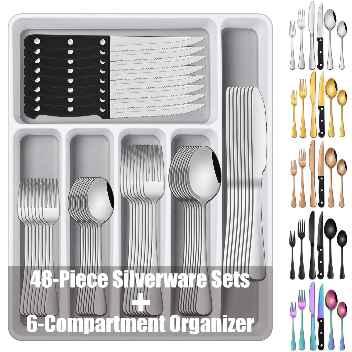 Dehov 49-piece flatware set with organizer, neatly stored for organized kitchen use