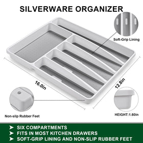 Dehov six-compartment drawer organizer holds cutlery neatly