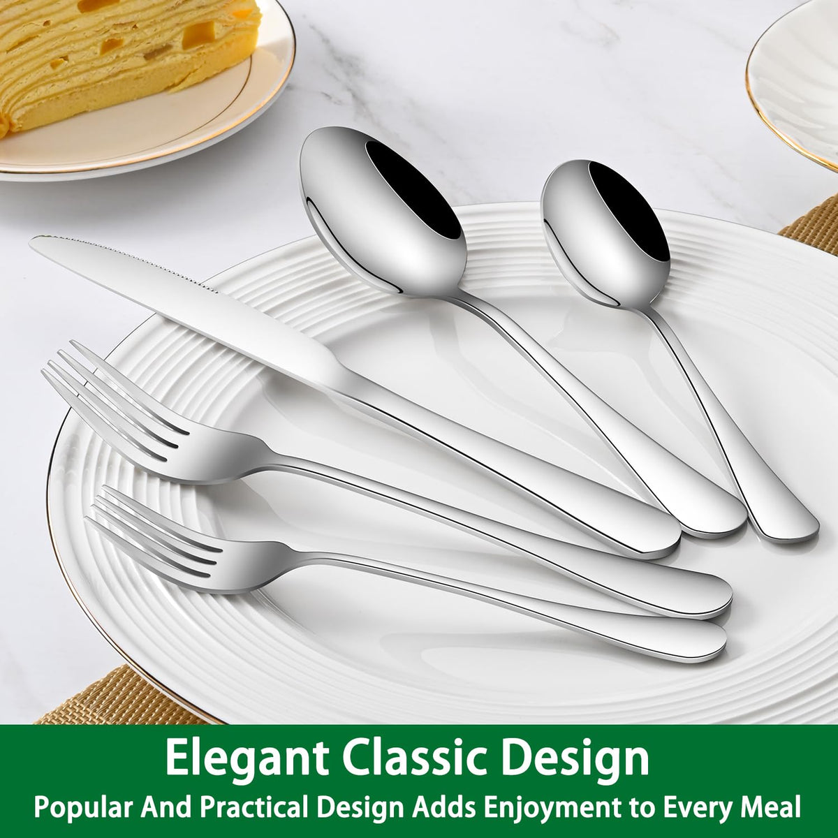 Dehov mirror polished flatware finish enhances any table setting.