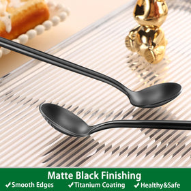 Long 6.7-inch Dehov spoons reach bottom of tall glasses.