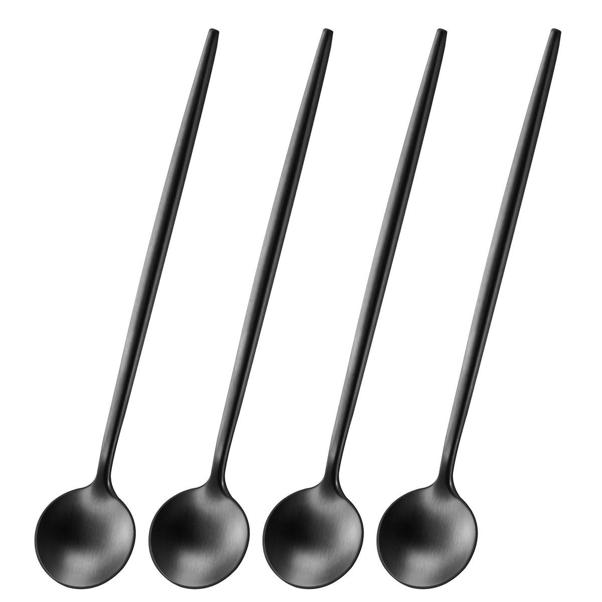Dehov four-piece satin black spoon set for daily coffee and tea stirring.