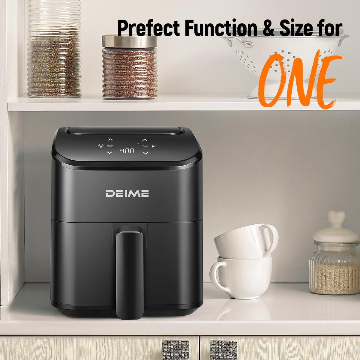 DEIME Air Fryer BPA-free nonstick basket simplifies cleaning and fast reuse.