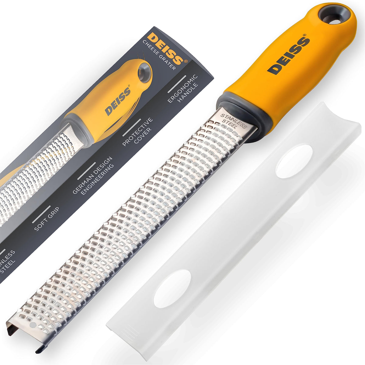 Deiss PRO citrus zester and cheese grater with razor-sharp blade and comfortable handle.