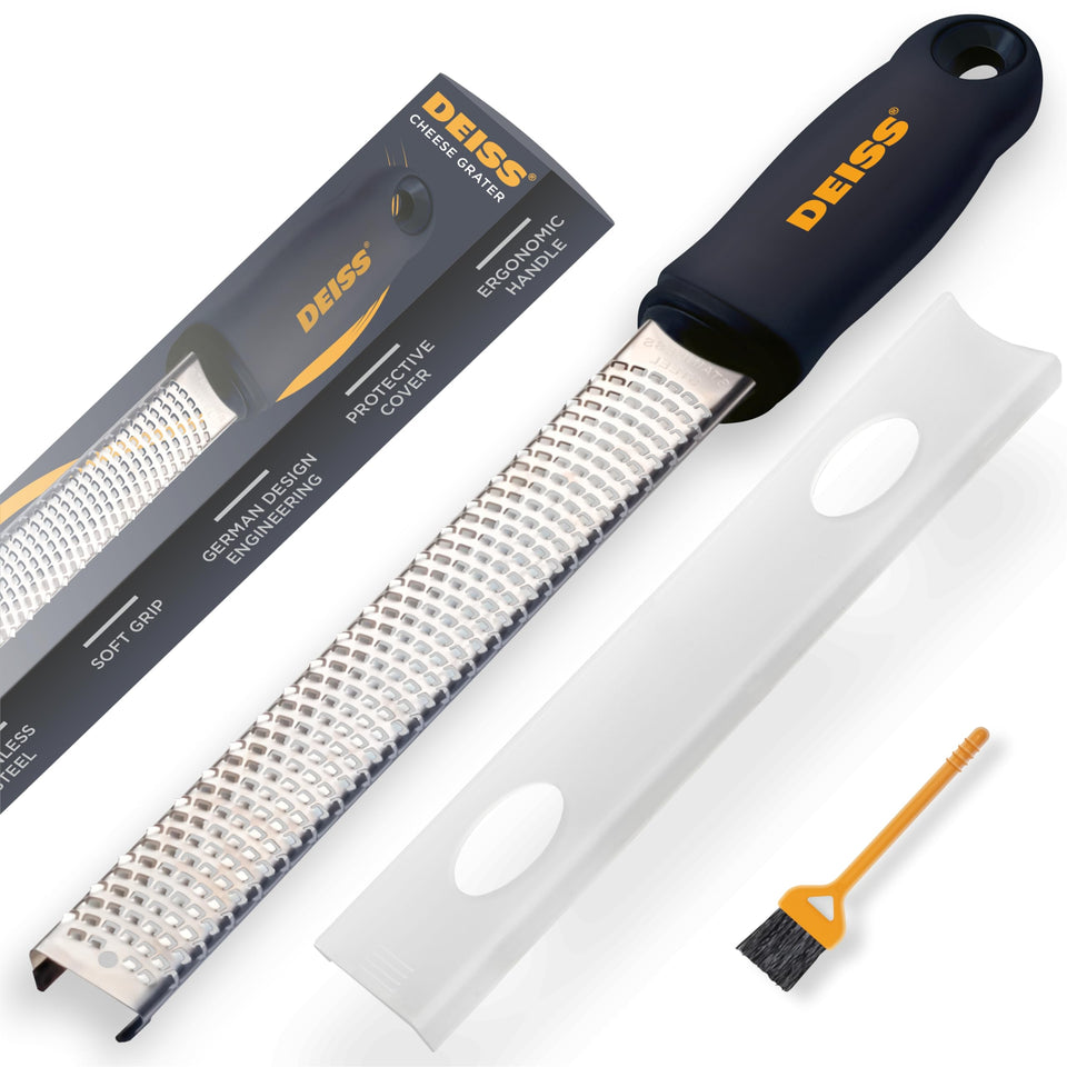 Deiss PRO Citrus Zester & Cheese Grater with razor blade for effortless zesting.