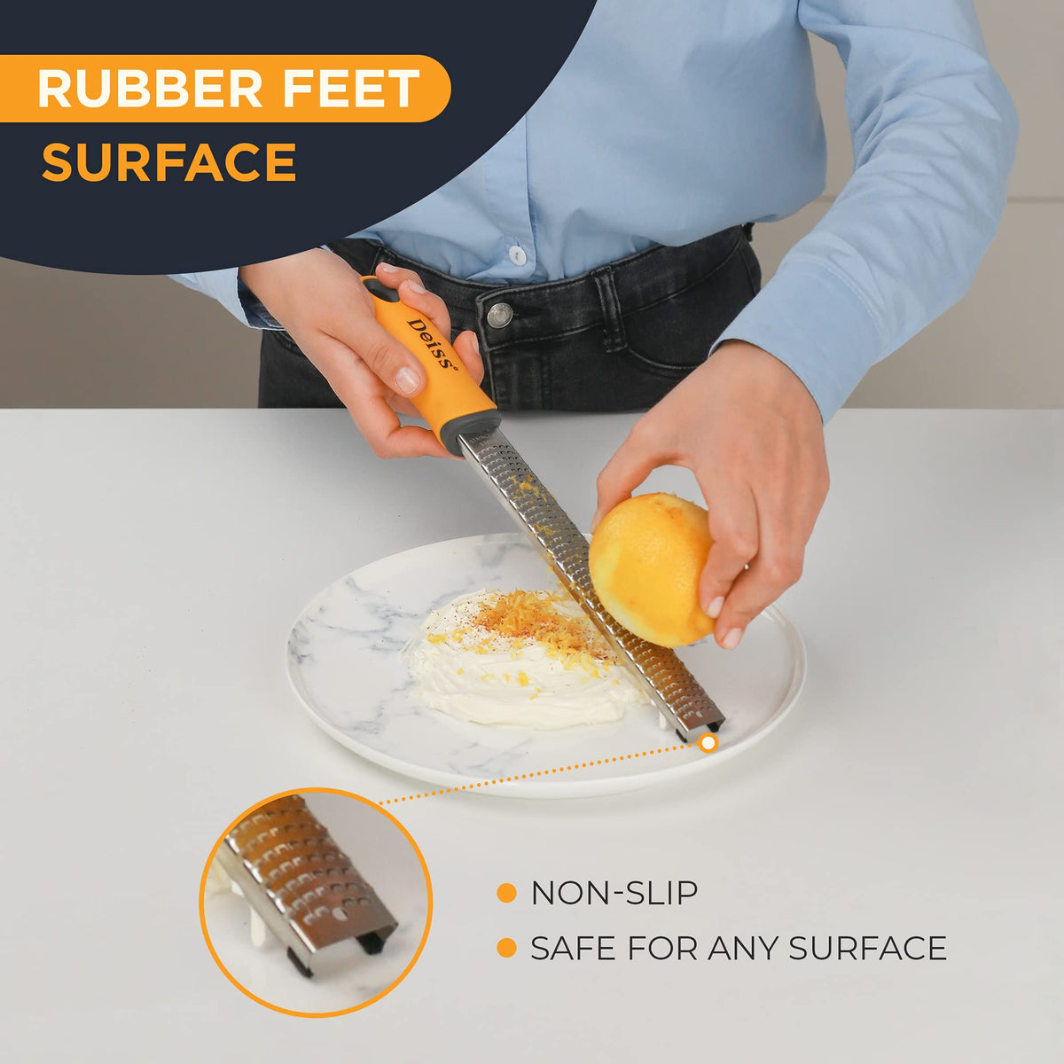 Versatile use on vegetables and fruits with Deiss PRO grater for fresh prep.