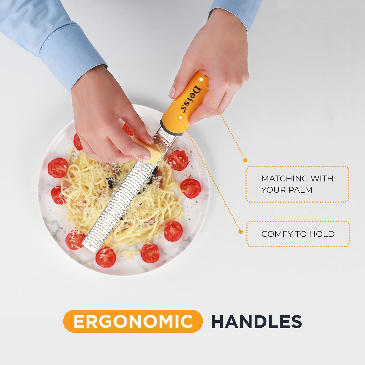 Parmesan cheese grated with Deiss PRO for fluffy, melt-ready shreds.
