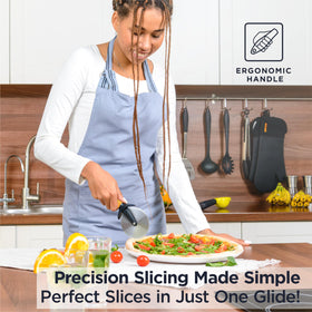 Deiss Pro orange-handle cutter highlights non-slip grip for comfortable slicing.