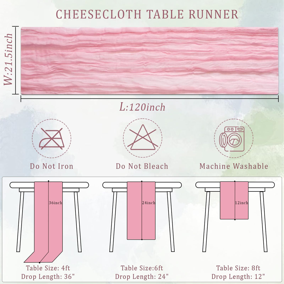 Dekafri pink cheesecloth table runner draped over a console for casual gatherings.