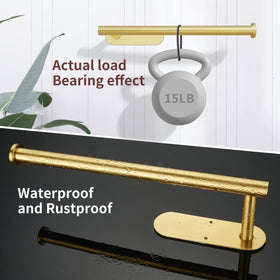 DEKAVA screw-installation towel holder on wall in gold with hardware.