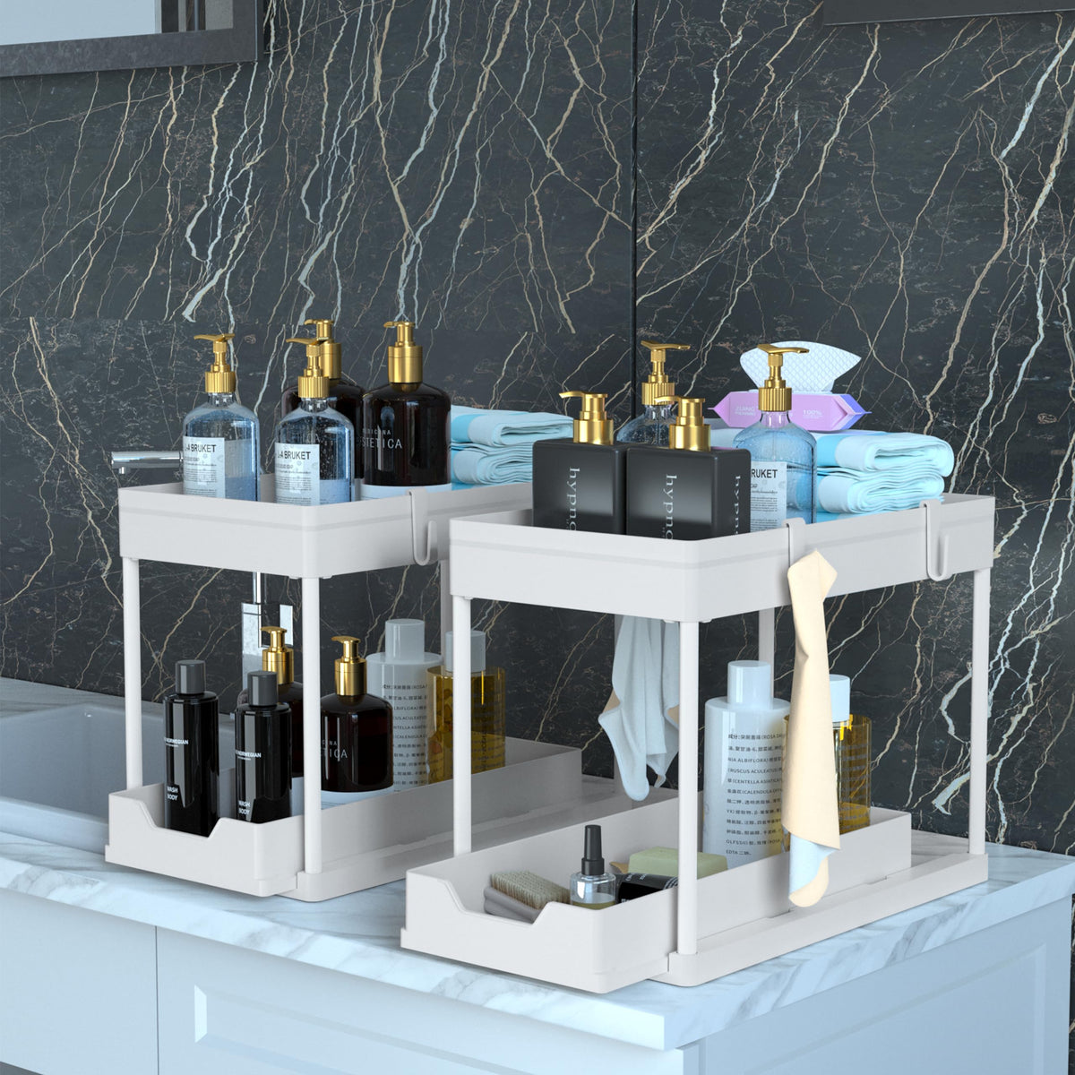 DEKAVA wide application for kitchen and bathroom cabinets keeps items organized.