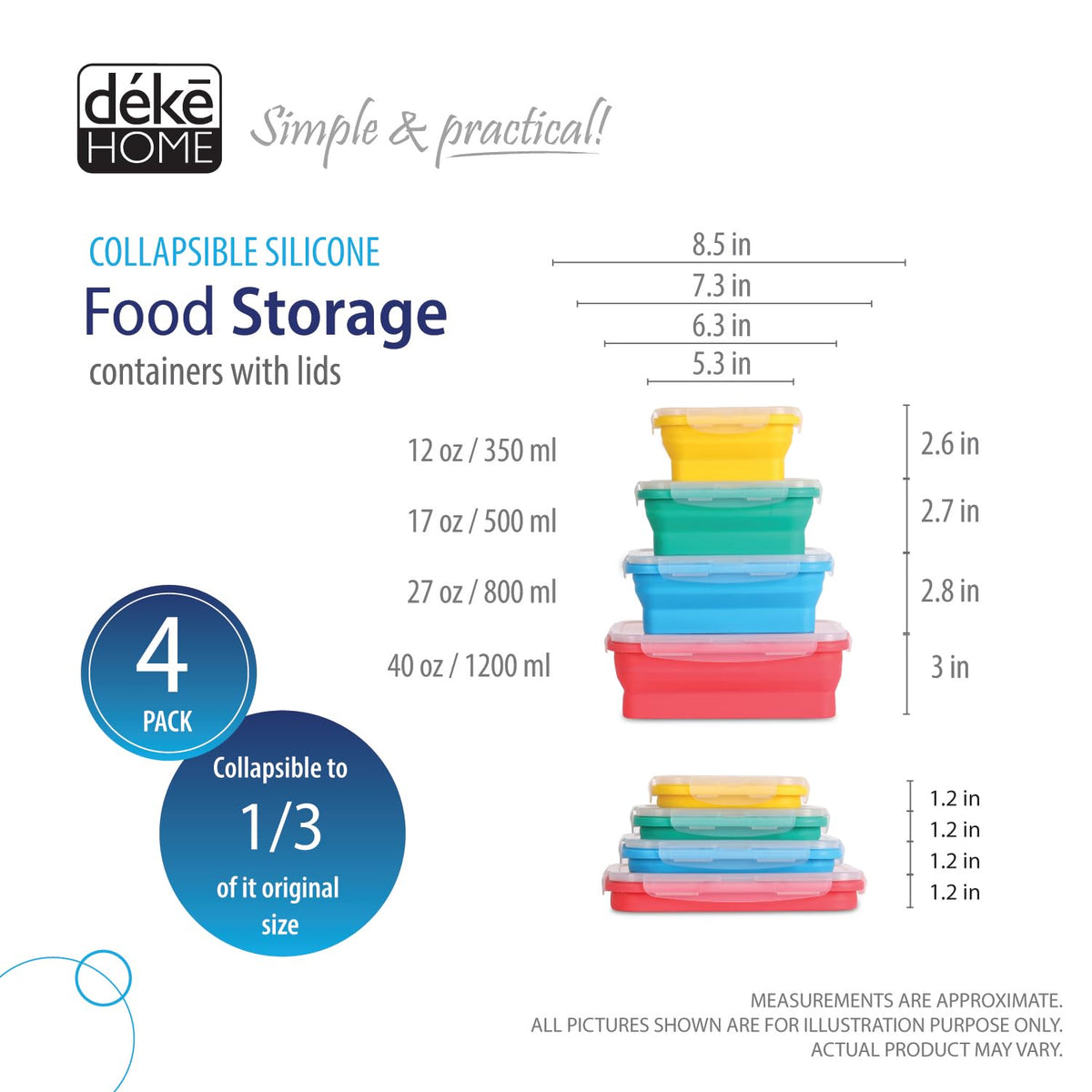 Deke Home collapsible 500ml container ideal for leftovers and on-the-go meals.