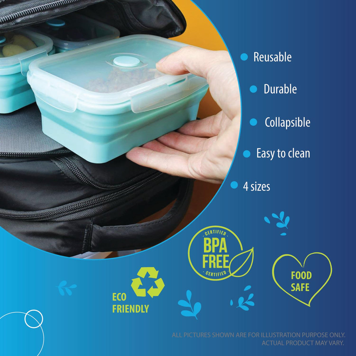 Deke Home collapsible 800ml container suitable for larger portions and meal planning.