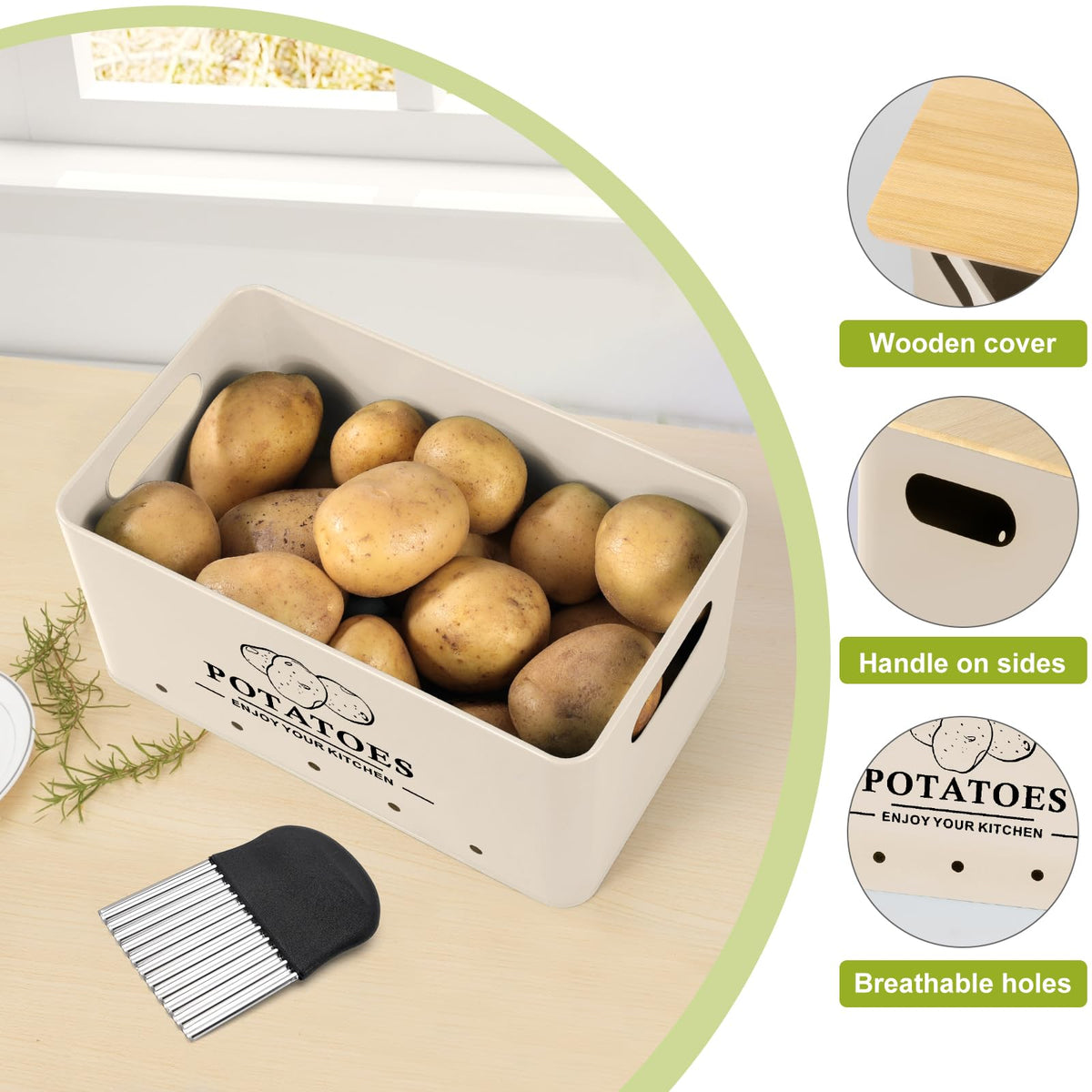 Dekosilave aerating holes promote airflow for fresh storage.