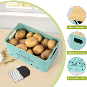 Dekosilave garlic storage box in blue finish keeps garlic heads dry and accessible