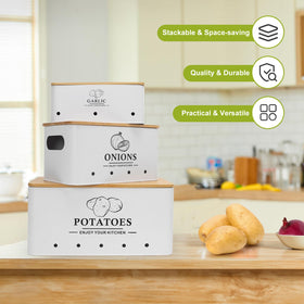 Dekosilave onion storage box side view highlighting easy access and labeling.