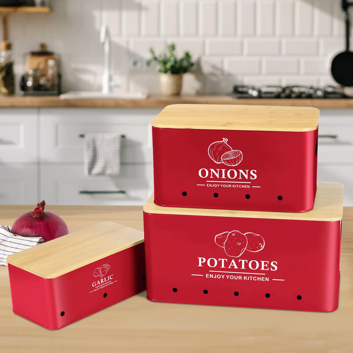 Dekosilave onion storage box with proper labeling for quick access.