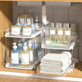 Delamu 2-tier under-sink organizer with pull-out drawers for easy access.