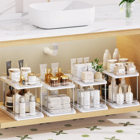 Delamu 2-tier under-sink organizers, assembly ready for versatile storage.