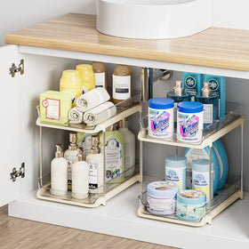 Delamu 2-Tier under-sink organizer with pull-out drawers for easy access.