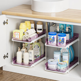 Delamu 2-tier under-sink organizer in purple for neat cabinets.