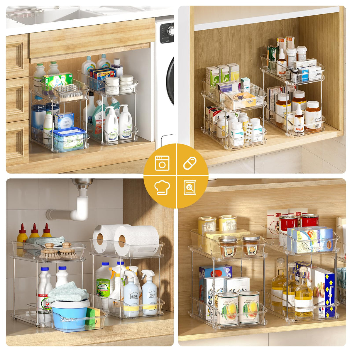 Delamu 4-pack storage solution for versatile bathroom and kitchen organization.