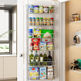 Delamu 6-tier cabinet door organizer keeps spices neatly organized on pantry doors.