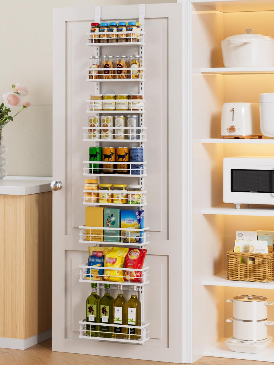 Delamu 9-tier over the door pantry organizer baskets maximize vertical storage