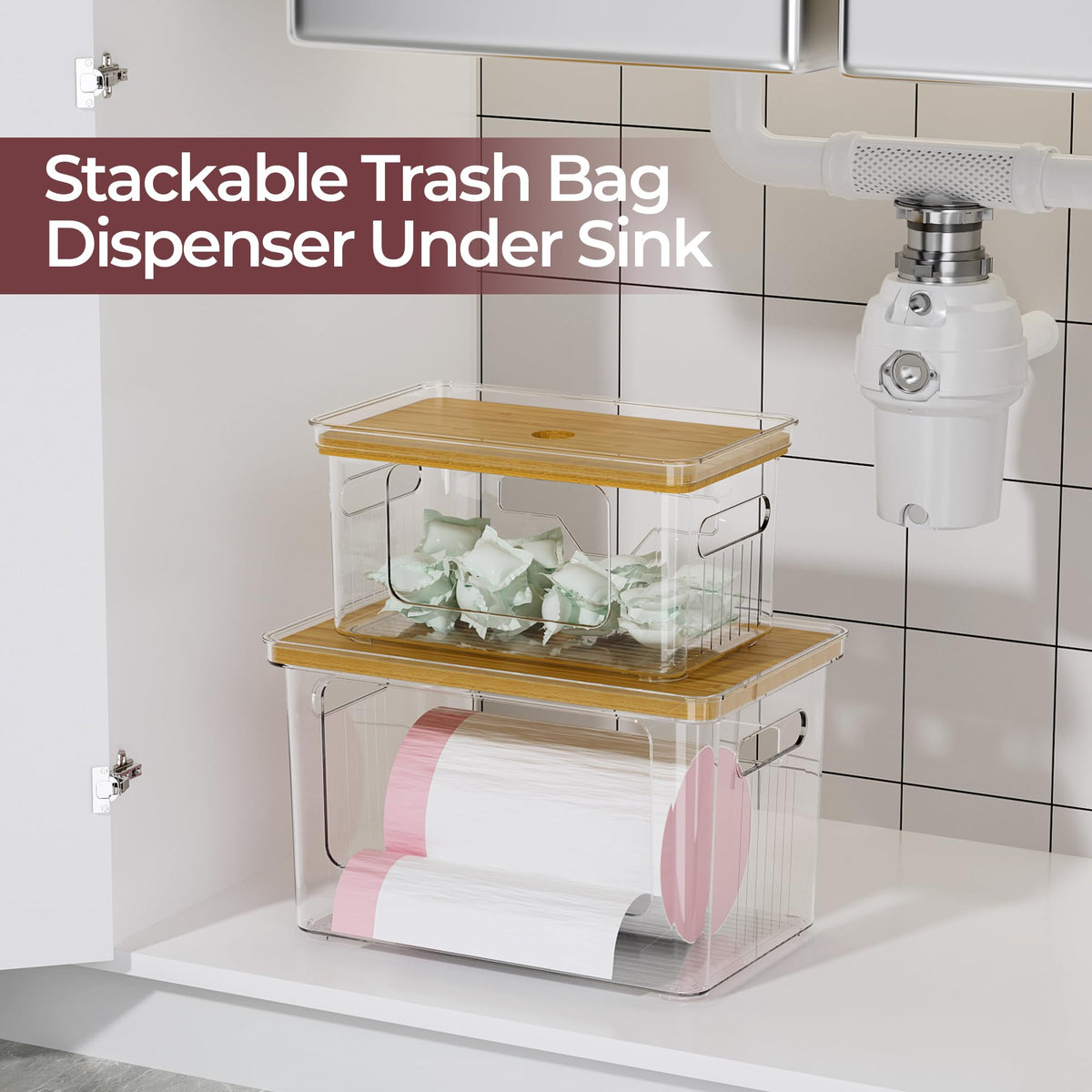 Delamu acrylic trash bag holder locking lid reduces spills