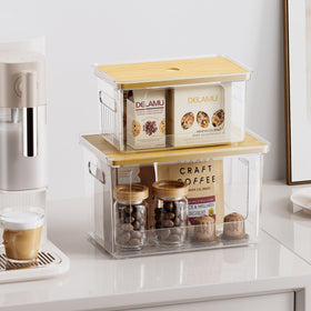Delamu acrylic trash bag holder under-sink setup doubles as storage