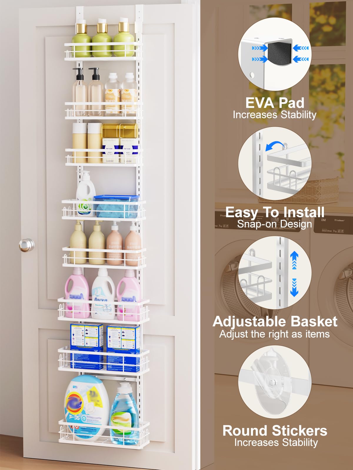 Delamu adjustable baskets adapt to item heights for flexible storage