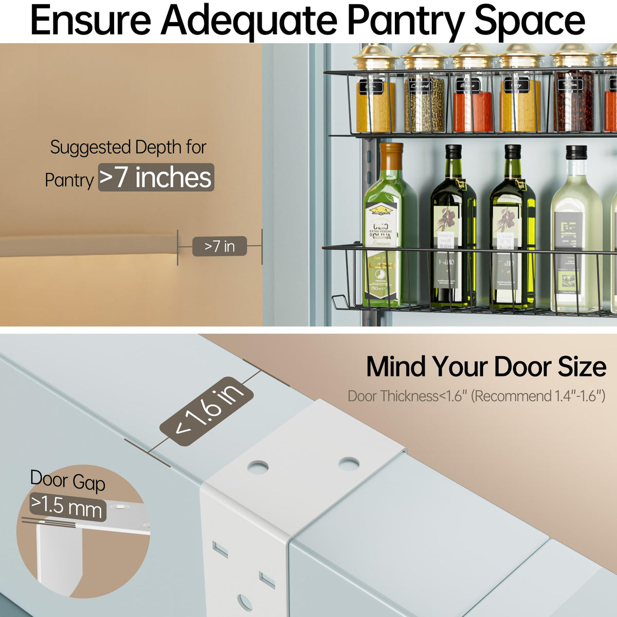 Delamu anti-slip crossbars prevent wobble while reaching for items on the door.