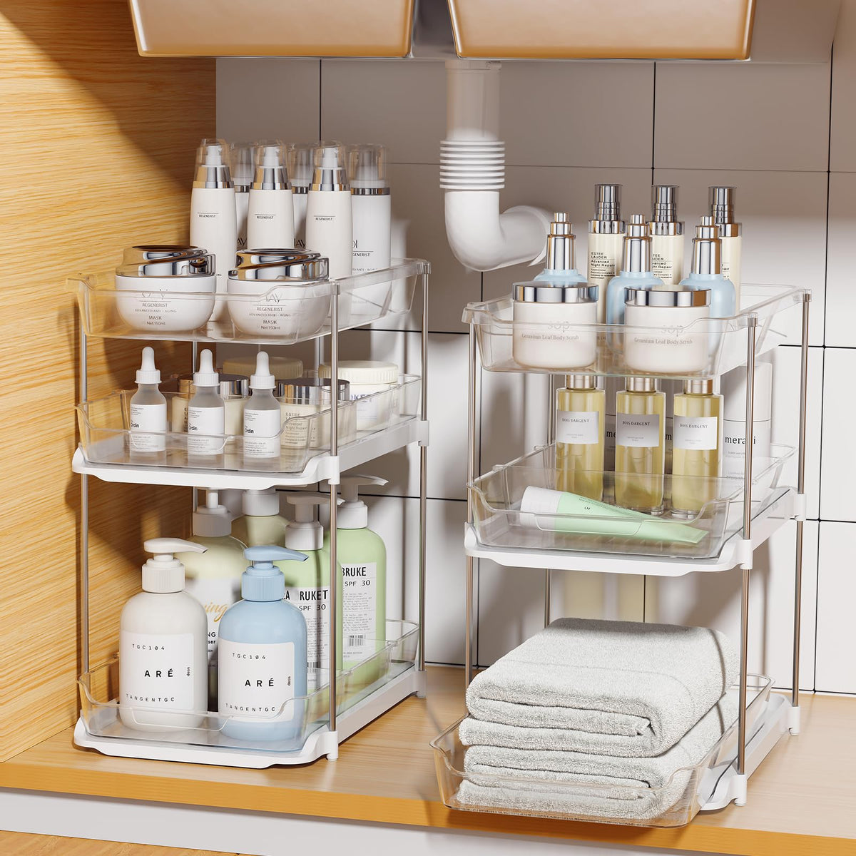 Delamu under-sink bathroom organizer with 2-tier pull-out for easy access