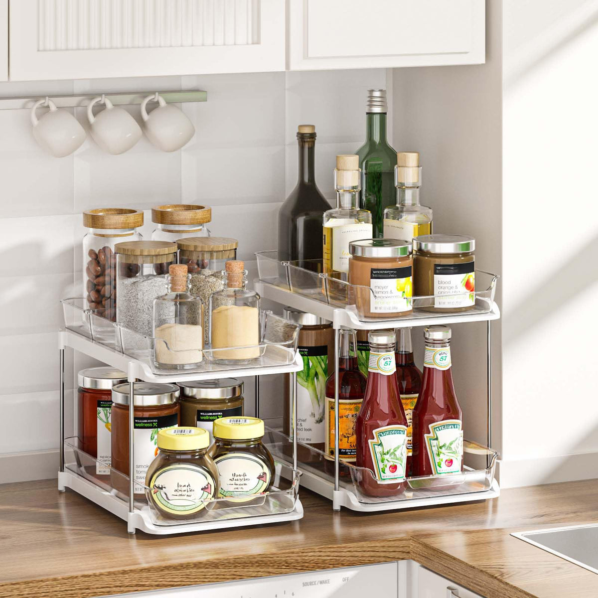 Delamu compact under-sink organizer fits tight bathroom spaces.