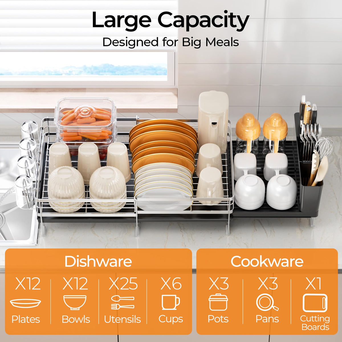 Delamu anti-rust brushed finish on the dish rack for long-lasting use
