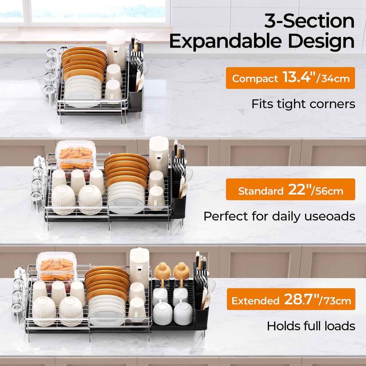 Delamu dish drying rack collapsed for compact counter storage