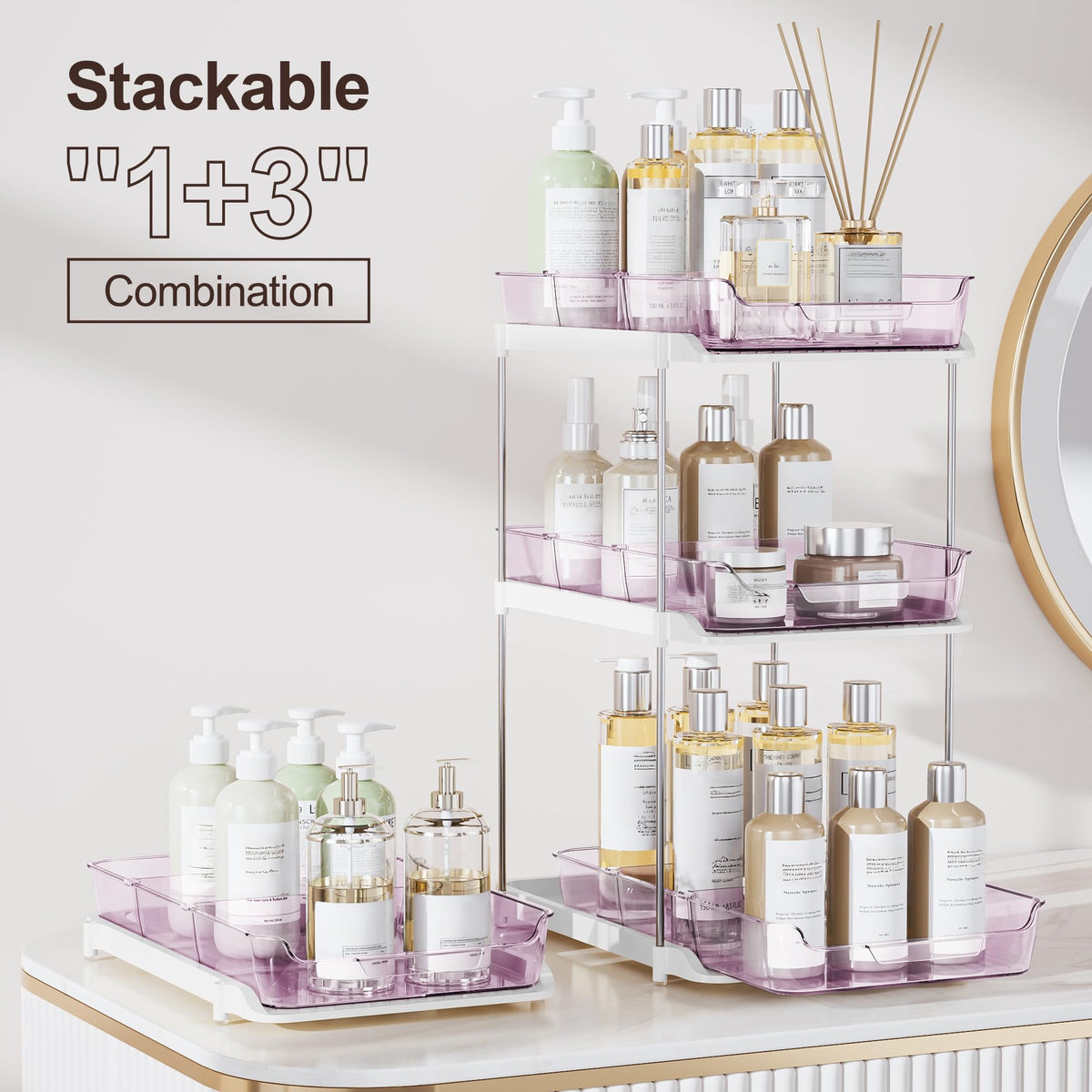 Delamu movable dividers customize space for meds or cosmetics.