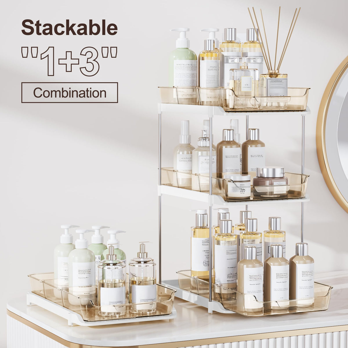 Delamu movable dividers adjust spacing for meds, cosmetics, and small items.