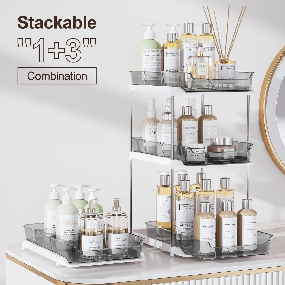 Delamu movable drawer dividers customize spacing for cosmetics and meds.