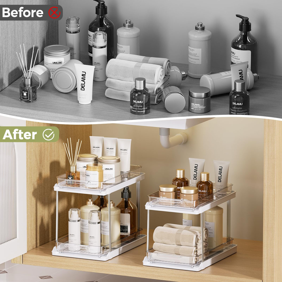 Delamu multi-purpose storage suits bathroom, kitchen, and pantry needs.