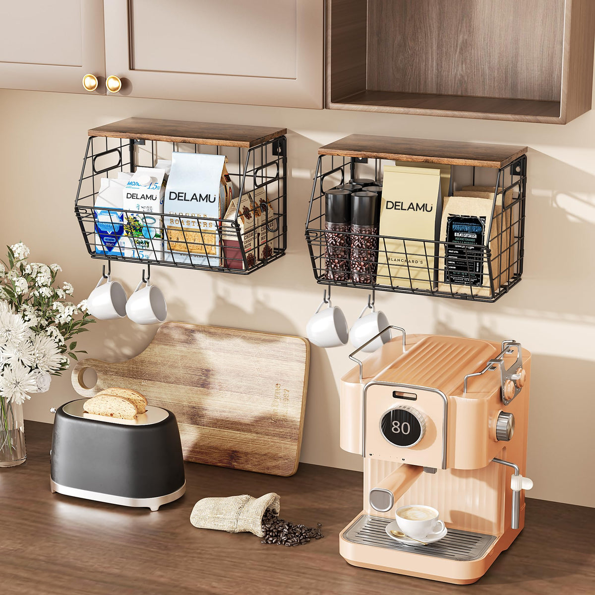Delamu pantry storage for fruits, vegetables, snacks, and kitchen tools.