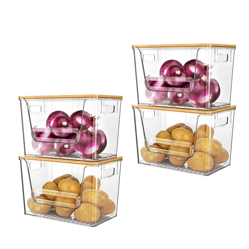 Delamu pantry organizers front view with clear bins for quick visibility