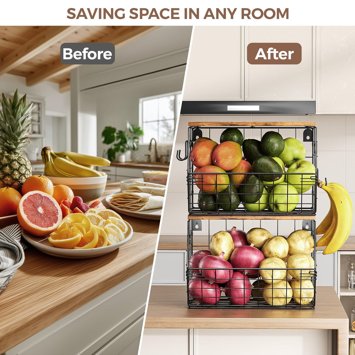 Delamu two-tier design saves counter space and boosts organization.