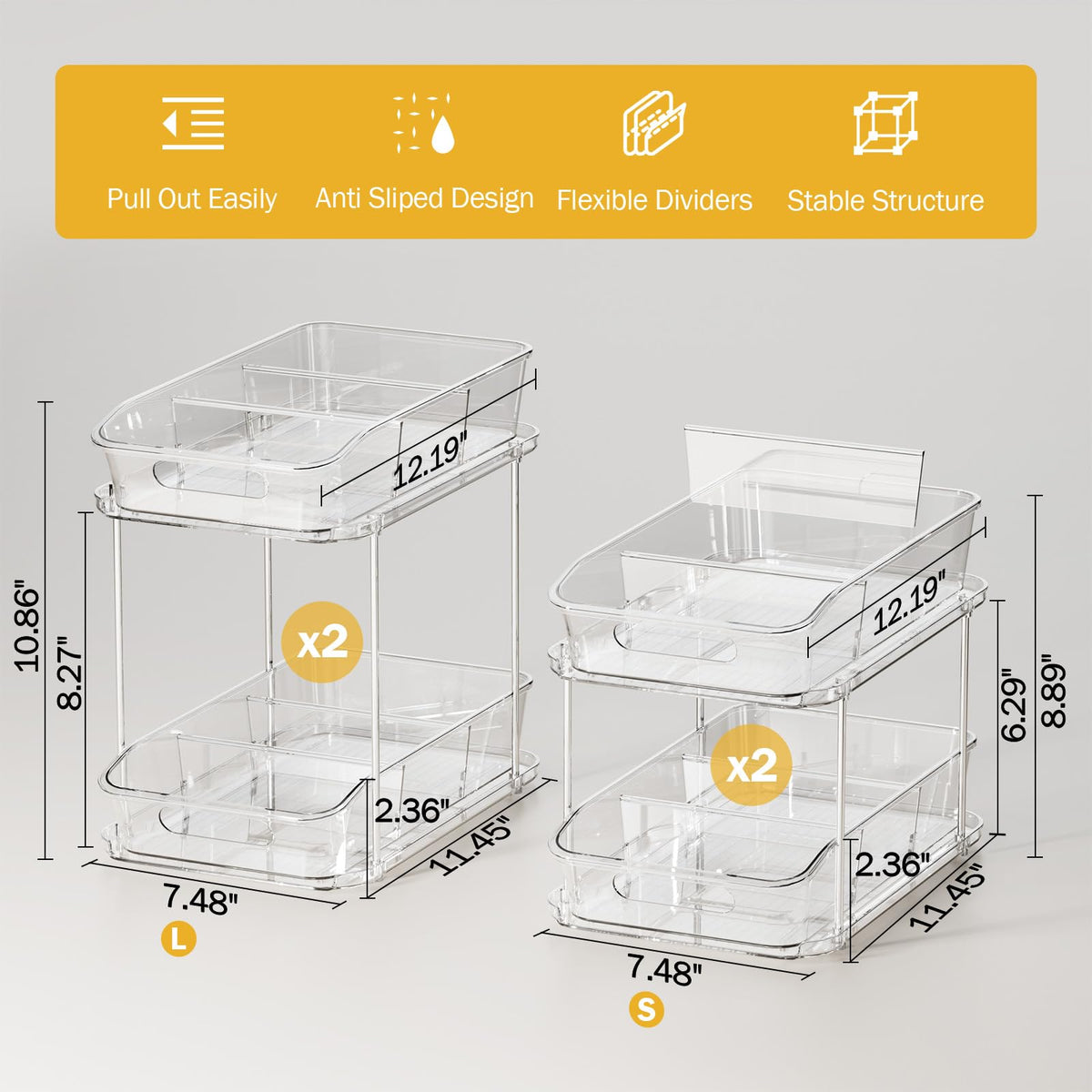Delamu pull-out design enables easy reach of deep shelves.