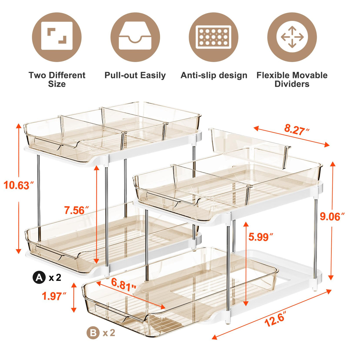 Delamu pull-out drawer kitchen organizer provides easy access to bottles and tools.